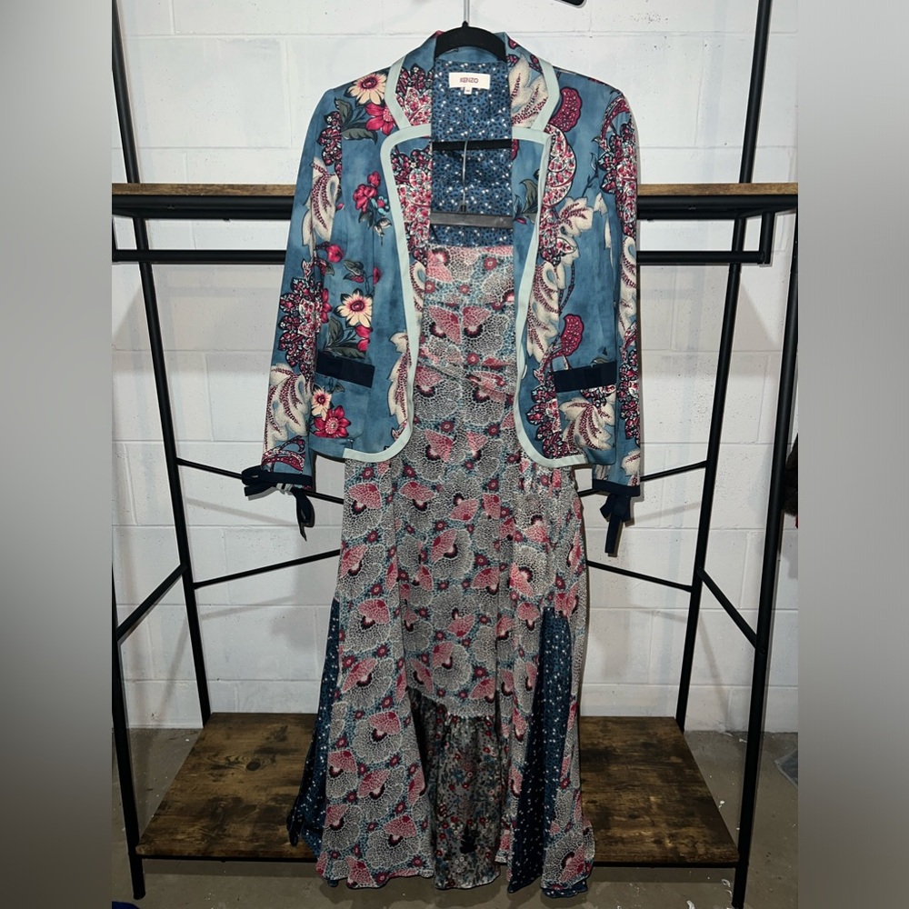 Kenzo Paris Matching Floral Skirt and Blazer Suit